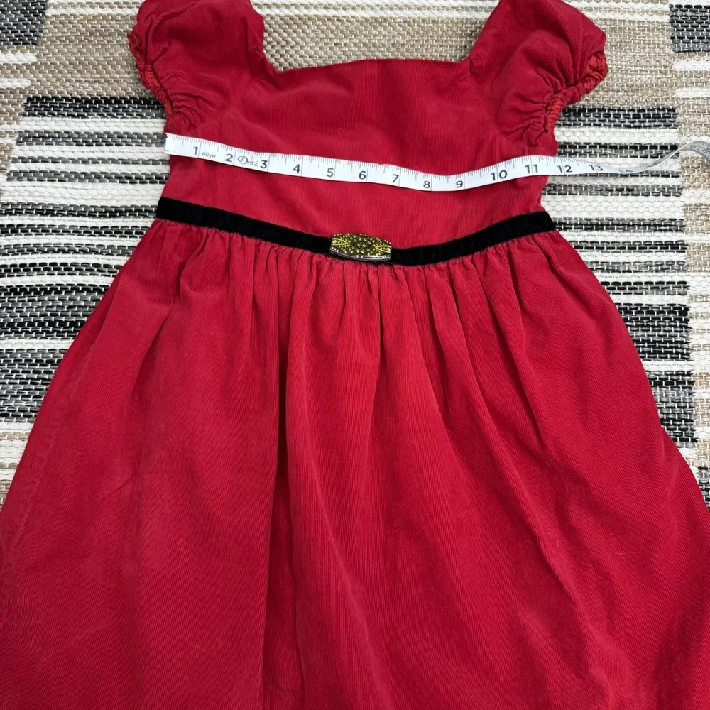 Ralph Lauren Dress Girls‎ 6 Red Corduroy Velvet Waist Puff Sleeve Lined Holiday
